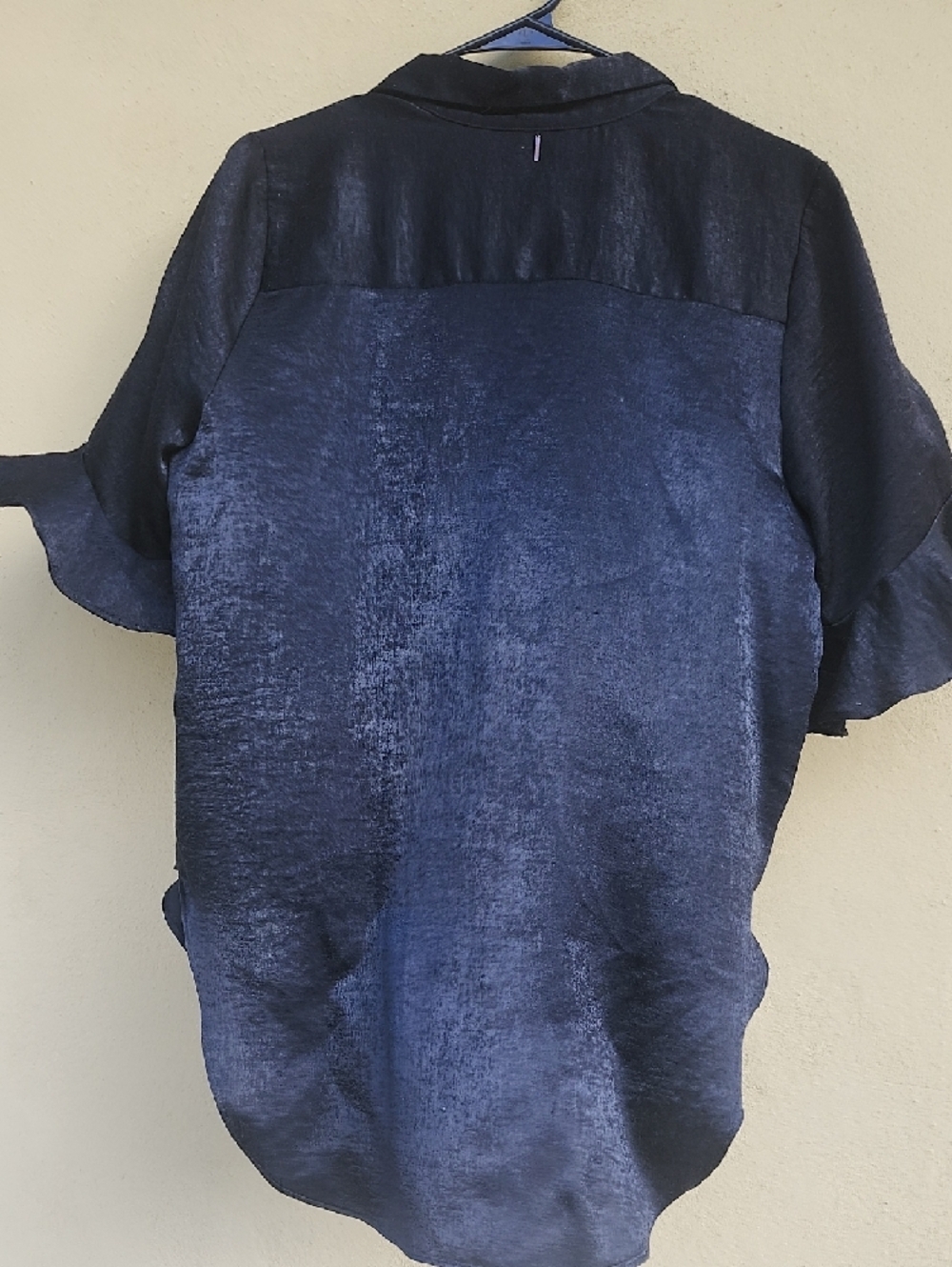 Misa Los Angeles Black Satin Shirt With Flight Sleeves and Asymmetry - Picture 10 of 11